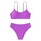 Kleinkind Mädchen 2 Stück Badeanzug Sport Solid High Waist Bikini Set Badeanzug (Purple, 8-9 Years)