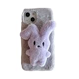CaseGame Niedliche Schutzhülle, kompatibel mit iPhone 16 Pro, weich, warm, Cartoon, flauschig, Plüsch, Kaninchen, Kunstfell, bunt, stoßfest, Schutzhülle, kompatibel mit iPhone 16 Pro für Damen