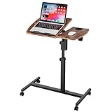 Dripex 60×40cm Laptoptisch mit 4 Rollen, Schreibtisch Höhenverstellbarer 69-98cm, Mobiler Stehpult Computertisch mit Stopp-Leisten, Überbett-Tisch, Beistelltisch für Sofa Wohnzimmer, Vintage Braun