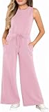 Mlvekrt Mädchen-Jumpsuits, Sommer, ärmellos, Rundhalsausschnitt, einteiliges Set für Kinder, modisch, lange Hosen, Strampler, Pink, 13-14 Jahre