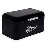 Theo&Cleo Brotkasten mit Deckel, Großer Knäckebrot Box aus Metall, Brotaufbewahrungsbox Bread box, Brot und Kekse Lange Aufbewahren und Trocken Halten, Retro Design (Schwarz-31CM)
