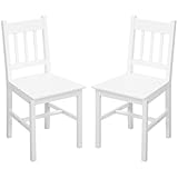 HOMCOM Esszimmerstuhl, 2er Set Küchenstuhl, Essstuhl mit Rückenlehne, Wohnzimmerstuhl, Küchenstühle für Esszimmer, Küche, Kiefernholz, 41 x 46,5 x 85,5 cm, Weiß