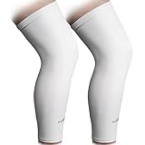 COOLOMG Beinlinge Knielinge Kompression Kniewärmer Radsport Basketball Fußball UV Sonnenschutz Anti Rutschen für Herren Damen Kinder Jugend Weiß M (1 Paar)
