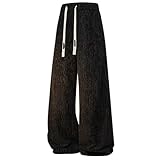 Vhersily 2025 Herren Hosen Breites Bein Baggy Hose mit Kordelzug Mode Urban Hip Hop Streetwear Für Einen Weichen Dünnen Texturierten Look Für Training, Freizeit, Schwarz , M