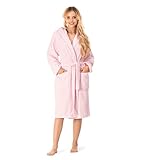 Bademantel Damen - 100% Baumwolle (350g/m²) OEKO-TEX® Zertifiziert - Morgenmantel Damen mit Kapuze, 2 Taschen, Gürtel - Rosa - L
