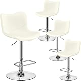 Yaheetech Barhocker 4er Set höhenverstellbare Barstühle mit Rückenlehne und Fußstütze 360° Drehstuhl aus Kunstleder Metall Küchenstühle für Salon/Bar/Küche/Esszimmer, Weiß