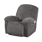 E EBETA Samt-Optisch Stretchhusse für Relaxsessel Sesselbezug, Komplett Sesselschoner, Elastisch Bezug für Fernsehsessel Liege Sessel (Grau)