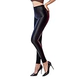 SOGNO D'ORO Damen Kunstleder Leggings High Waist PU Leder Leggings Hose Strumpfhosen Treggins Leggins Fleece Gefüttert,Schwarz,M