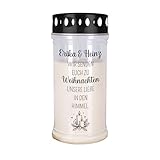 private grief® Personalisiertes Grablicht zu Weihnachten – 2 Größen – Trauerkerze mit Name – wetterfest, lange Brenndauer (euch, M (21 cm))