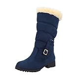 Warme dicke Schneestiefel für Damen, Absatz, Gürtel, mittelgroß, modische Schnalle, Damenstiefel, Schneestiefel, Größe 61/2, blau, 39.5 EU