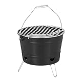 Relaxdays Mini Grill, rund, zum Mitnehmen, Outdoor, Balkon, Camping, Picknick, Eimergrill, Grillfläche Ø 27 cm, schwarz