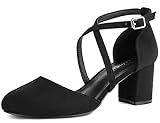 Greatonu Damen Pumps Riemchenpumps Spangenpumps Sandale mit Kreuz Knöchelriemen Blockabsatz Geschlossener Spitze Glitzer Pumps - Perfekt für Hochzeiten und Partys Schwarz 40 EU