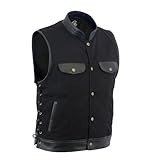 Leatherick Herren SOA motorradfahrer seite Spitzenleder Trim Denim weste schwarz - 4XL