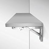Generisch Tkahium Wandklapptisch 304 Edelstahl Wandmontierter Klapptisch 0,8 mm verdicktes Blech Tragfähigkeit 150 kg Platzsparender Wand-Schreibtisch Klappbarer Wand-Esstisch (70 40)