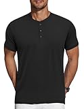 COOFANDY T-Shirts für Herren Henley Shirt Kurzarm Henley T-Shirt Sommer Tshirt mit Knopfleiste Henley-Kragen Shirt Lässig T Shirt Schwarz L