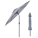KOMFOTTEU Gartenschirm Ø270cm, Sonnenschirm neigbar mit UV-Schutzm Kurbelschirm mit 6 Streben und Handkurbel, Terrassenschirm & Balkonschirm für Garten, Markt, Strand (Grau)