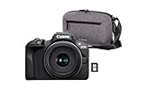 Canon EOS R100 + RF-S 18-45mm F4.5-6.3 is STM Objektiv + Kameratasche + 64GB SD-Karte (Spiegellose Digitalkamera, 4k Videokamera, 24,1 Megapixel, Bildstabilisator, Objektivsteuerring, WLAN) schwarz