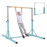 COSTWAY Gymnastik Turnreck, Turnreck 90-150cm höhenverstellbar, Reckstange klappbar mit Rollen, tragbarer Turnstangen bis 100kg belastbar, Reckanlage, Trainingsgeräte (Grün)