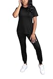 HBQ 2-teiliges Sommer-Outfit für Damen, Biker, kurze Workout-Jogger-Sets, schwarz, einfarbig, Größe XXL