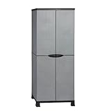 Kunststoffschrank Madera, im Rattan Design mit DREI verstellbaren Einlegeboden mit jeweils 20kg Tragkraft - hohe Version Grau