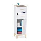 Relaxdays Badezimmerschrank, 2 Schubladen, Türfach, HxBxT: 97,5 x 32 x 28 cm, Bad & Flur, schmaler Midischrank, weiß