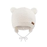 SEYUFN Babymütze, für Jungen und Mädchen, gestrickte Hündchen für Babys und Kleinkinder, mit Fleece-Futter, 0-36 Monate(Weiß,0-6 Monate)