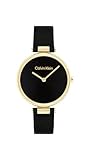 Calvin Klein Zwei-Zeiger-Quarzwerk-Uhr für Damen Kollektion Gleam mit Schwarzes Lederarmband - 25100017