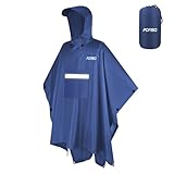 Regenponcho Herren Damen - Regencape mit Kapuze, Leichter & Wiederverwendbar, 3 in 1 Multifunktional Atmungsaktiv Regenjacke mit Taschen, Reflexstreifen, Ideal für Wandern, Picknick, Camping (Blau)