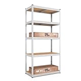 baudim - 180x70x30cm Schwerlastregal/Steckregal mit 5 Böden und 175kg Tragkraft, Metallregal, Garagenregal oder Lagerregal, Kellerregal/Lastenregal, Werkstattregal Metall verzinkt