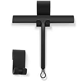 Duschabzieher Schwarz mit Halterung, Silikon Abzieher Dusche Fensterabzieher ohne Bohren für Badezimmer Glastür Spiegel Fliesen Autofenster