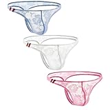 Fottmio Herren-Strings Mesh Tanga T-Back Slips Spitze Atmungsaktiv Sissy Höschen Low Rise Dessous Reizwäsche Thongs