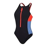 Speedo Colourblock Badeanzug mit Reißverschluss Fitnessschwimmen Stilvolles Design Weiches Hautgefühl für Damen, Drachenfeuer, M