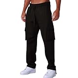 Jogginghose Cargo Herren Einsatzhose Arbeits Hose Kampfhose Anglerhose Punk Treckinghose-Herren Jogginhose Baumwollhose Cord Stoffhosen Fischerhose Activewear Jogging Jogger Pants Schwarz L