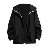 Leichte Jacken für Herren, Outdoor-Softshell-Jacken, lässig, Regen, Sonnenschutz, dünn, langärmelig, Reißverschluss, Kapuzenjacke, einfarbig, locker, leicht, Windbreaker-Jacke, Schwarz , 3XL