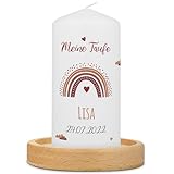 GRAVURZEILE Bedruckte Kleine Kerze - Taufkerze Regenbogen - Personalisiert mit Name Datum & Wunschtext - brilliant bedruckte Kerze - Geschenk für Mädchen & Jungen zur Taufe - Farbe: Rot