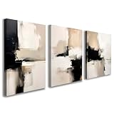Galmcook Leinwand Bilder mit Rahmen 3er Set – Wandbild 30x40 cm, Abstrakte moderne Bilder Wohnzimmer in Beige Schwarz Weiß, Kunstdruck auf Leinwand mit Haken und ohne Spuren Nägeln