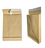 25x mybuy-24 Faltentaschen C4 A4 braun, 229x324mm, 4cm Falte Stehboden, selbstklebend mit Abziehstreifen, 130 g/qm, Faltenversandtaschen Musterbeutel