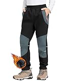 Zoofly Kinder Softshellhose Schneehose Warm Outdoorhose Wanderhose Kinder Skihose Thermohose Jungen Mädchen Gefüttert Trekkinghose Outdoor Hose, Schwarz/Grau 152-158