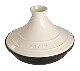 STAUB Tajine, 20 cm, Gusseisen, mit Deckel aus Keramik, für traditionelle marokkanische Gerichte, Schwarz/Creme