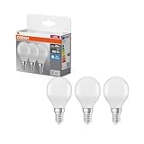 OSRAM LED Lampe Base Miniballform E14 matt 6500K kaltweiß, stoßfest, UV-frei, ersetzt 60 W, 15000 h, sofort 100% Licht, Büro