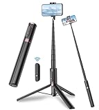 TONEOF 170CM Selfie Stick Stativ, Ausziehbar All-in-1 Handy Stativ aus Aluminium mit Kabelloser Fernbedienung&10 Teleskopstange, Drehbar Handyhalter, Stativ für iPhone/Android-Schwarz