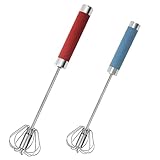 2 Stück Halbautomatischer Schneebesen, 10&12 Zoll Multifunktionaler Automatischer Schneebesen aus Edelstahl, Effizient und Arbeitssparend Quirl Küche