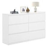Sweetcrispy Kommode, Weißes Sideboard mit 6 Schubladen, 120×30×75cm, Viel Stauraum für Wohnzimmer, Flur & Schlafzimmer, Moderner Kommodenschrank