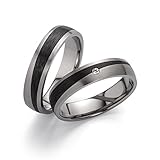 Schmuck Depot Paar Eheringe Trauringe Verlobungsringe Titan Carbonringe mit Diamant (0,015 ct w/si), Partnerringe Hochzeitsring Antragsringe für Sie und Ihn Freundschaftsringe (Gravur/Etui) 3848