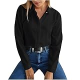 AYSDSKI Langarmshirt Damen Einfarbig Longsleeve Revers Button-Down Bluseshirt mit Versteckte Schnalle Klassische Passform Hemdbluse Business Office Lady Blusentop Frühjahr Sommer Bluse Arbeit Büro