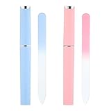 2 Stück Glasnagelfeile für Naturnägel, Glasfeile für Nägel, Nagelfeile Glas, Doppelseitige Glasfeilen für Nägel, Kristallnagelfeile mit Etui (Pink+Blau)