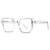 kachawoo Anti Blue Light Gläser Männer Frauen Big Frame Brillen TR90 Hexagonal Square Gläser Rahmen (transparent)