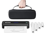 Mobiler Thermodrucker A4 für Unterwegs, Büro & Zuhause, Keine Tinte, Kabellos Bluetooth Tragbarer Drucker 300 DPI Kompatibel mit IOS & Android, Mit Tragekoffer und 4 Rollen Thermopapier - Schwarz