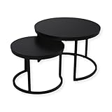SensaHome Couchtisch-Set rund – Antikes rundes Holztisch-Set – großer Tisch 58 x 40 cm, Kleiner Tisch 43 x 33 cm – Schwarz