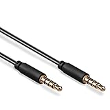 goobay Klinkenkabel 1m, 4-poliges AUX Kabel, 3.5mm Stecker auf Stecker, für Headset mit Mikrofon, Slim-Stecker, schwarz - 63826